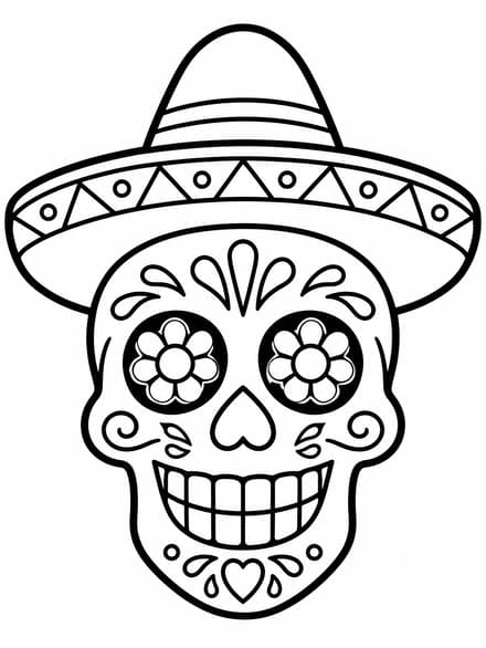 Uśmiechnięta calavera w sombrero kolorowanka do druku