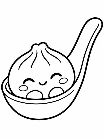 スプーンに乗った赤ちゃん餃子の塗り絵プリント