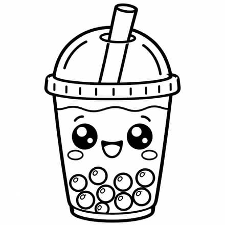 Fröhliches Boba-Tee-Squishy Ausmalbild