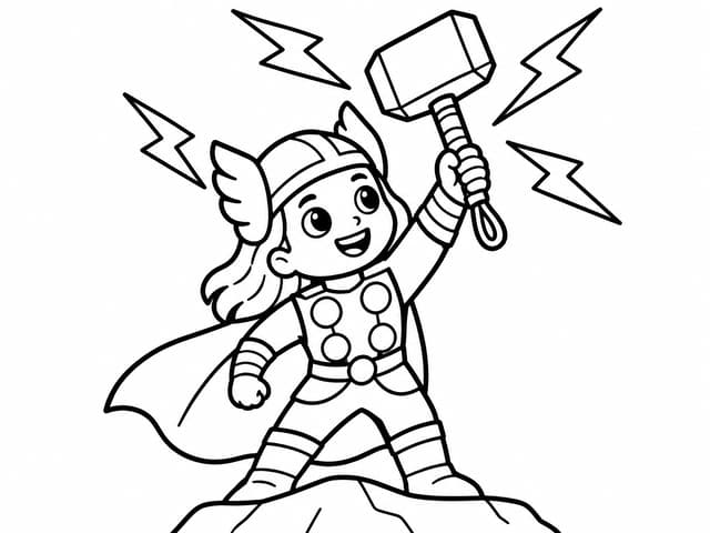 Thor Mighty Hero Hammer Coloring Page