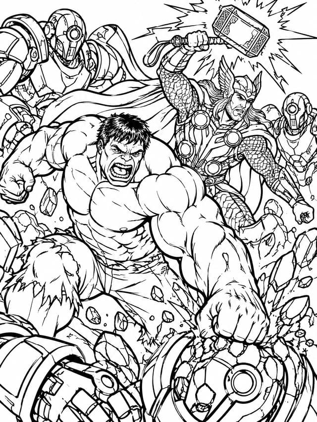 Hulk Smash and Thor Battle Duo Coloring Page