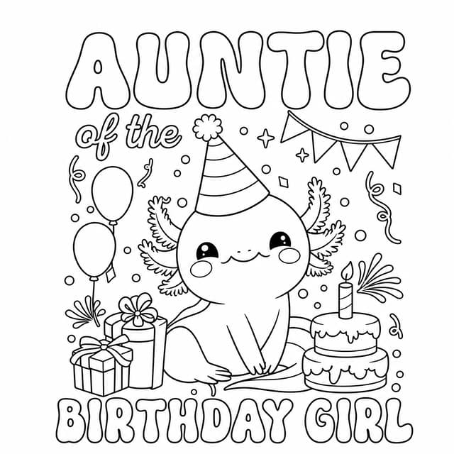 Auntie Of Birthday Girl Axolotl Coloring Page