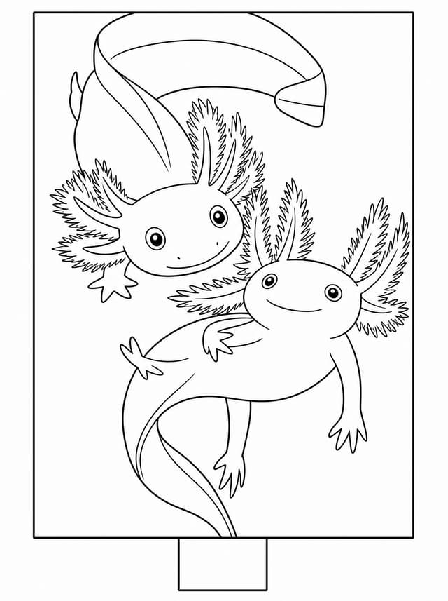 Two Colorful Axolotls Coloring Page