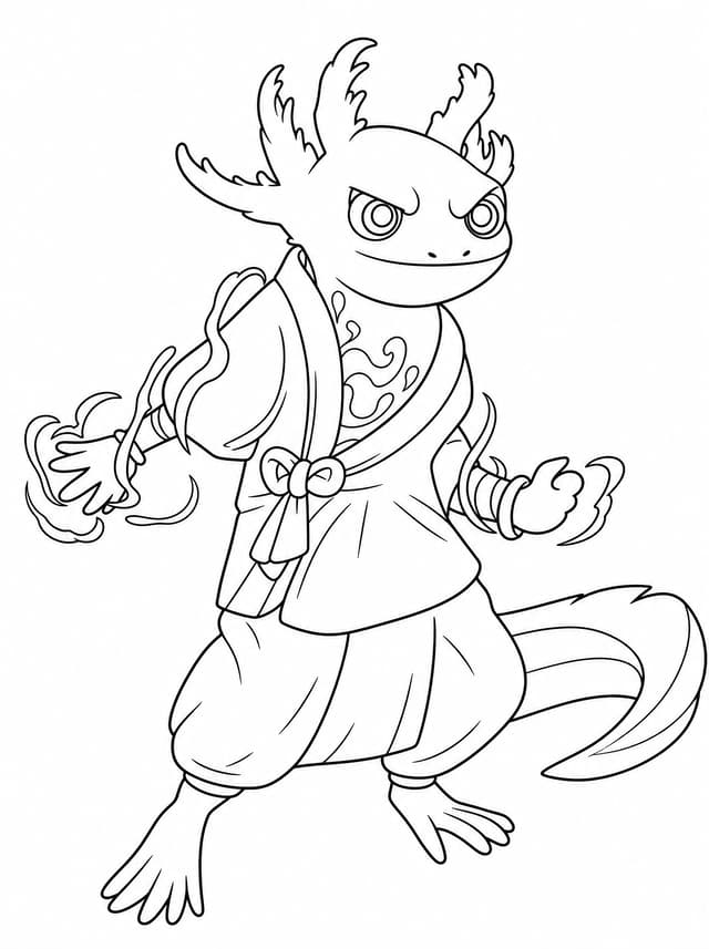 Magical Axolotl Wizard Coloring Page