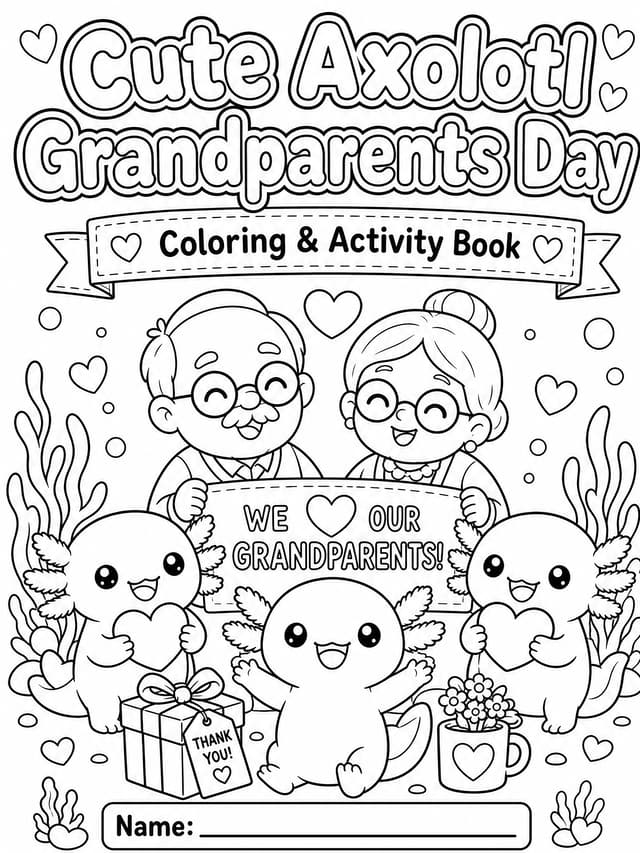 Cute Axolotls Celebrate Grandparents Day Coloring Page