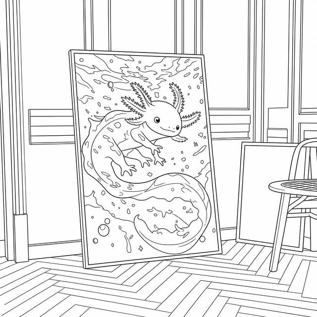 Colorful Axolotl Painting Coloring Page