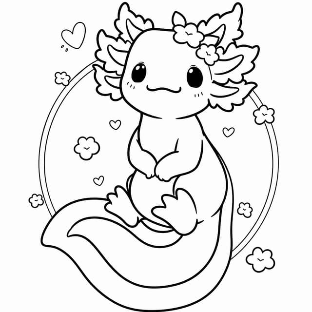Axolotl with Flower Crown Coloring Page