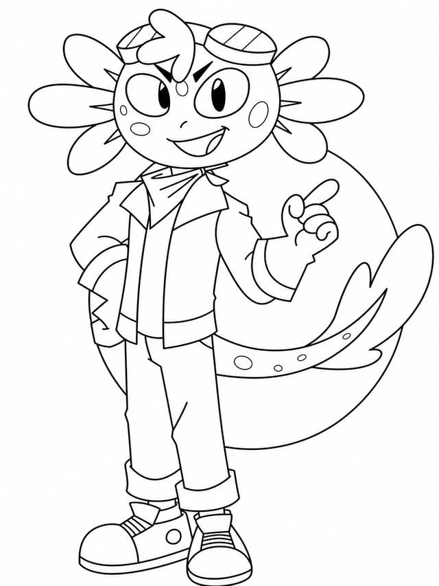 Axolotl Pilot in Aviator Hat Coloring Page