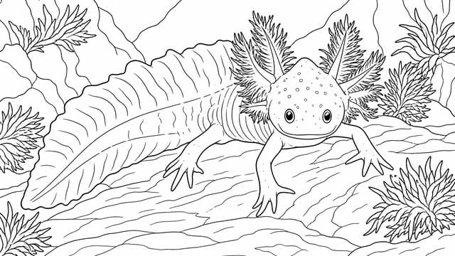 Axolotl on a Rock Coloring Page