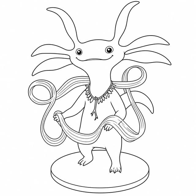 Pink Axolotl Dancing Coloring Page