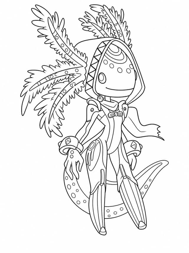 Axolotl In Futuristic Armor Dynamic Pose Coloring Page