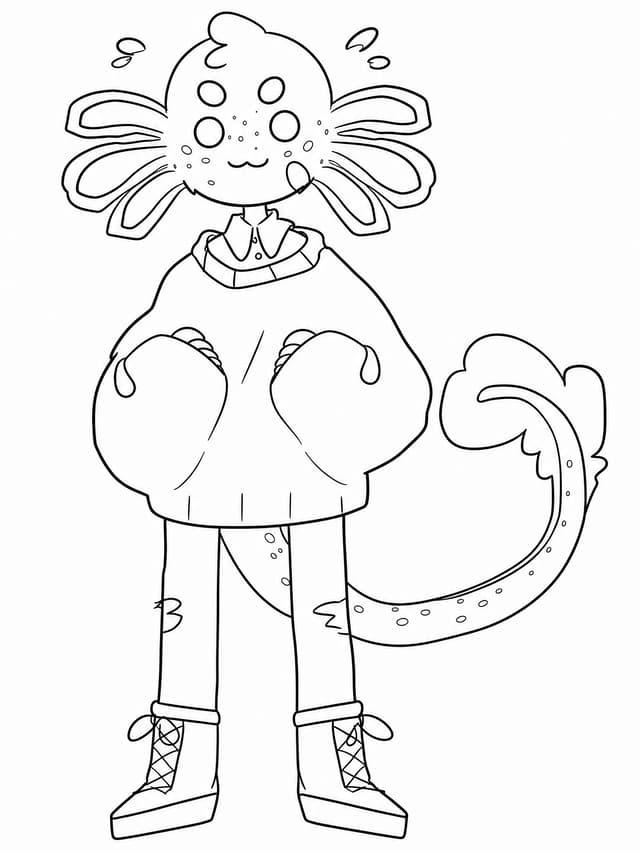 Smiling Axolotl in Sweater Coloring Page