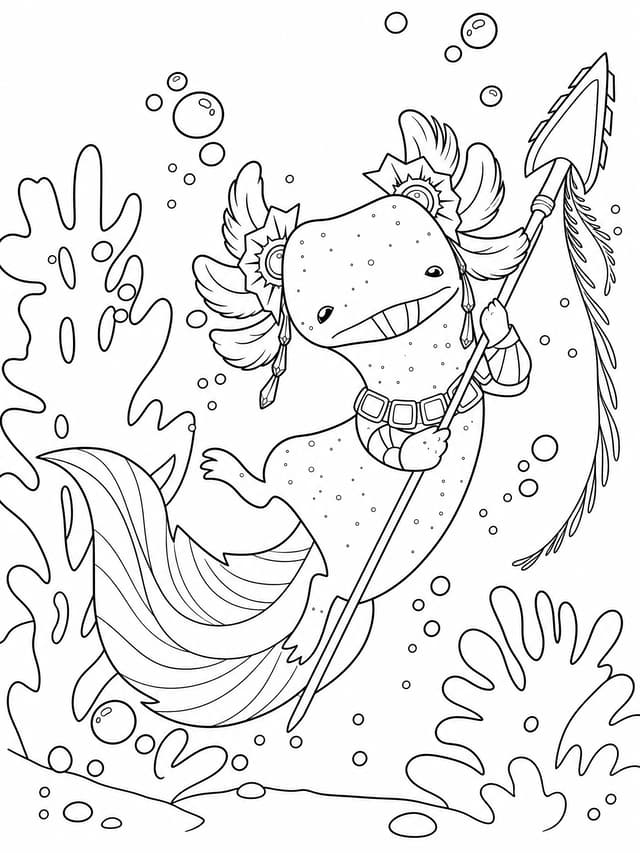 Axolotl With Flower Headdress Coloring Page