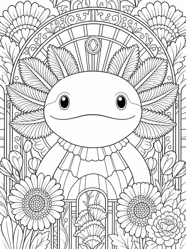 Axolotl Floral Mandala Coloring Page