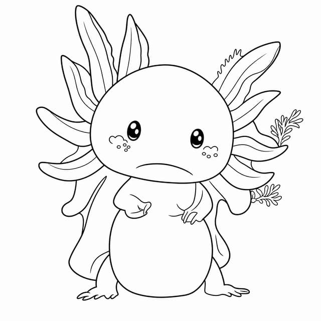 Cute Pink Axolotl With Frilly Gills Stands Adorably Coloring Page