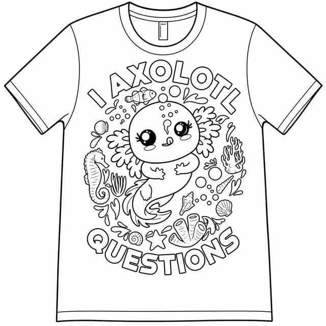 Cute Axolotl T-Shirt Design Coloring Page