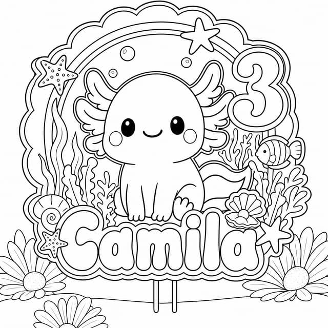 Birthday Axolotl Coloring Page