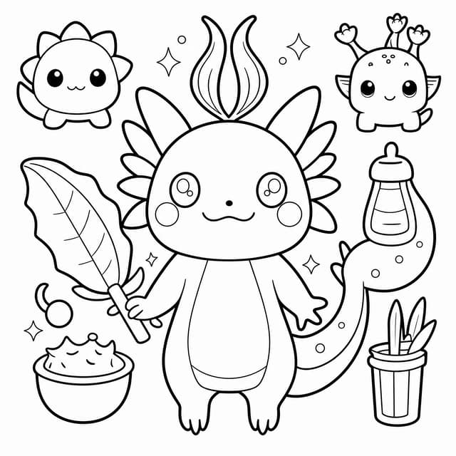 Cute Blue Axolotl Coloring Page