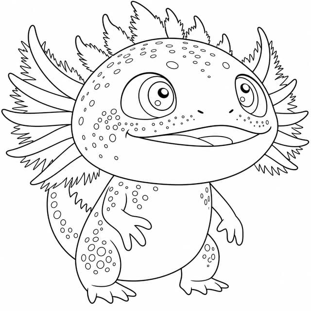 Happy Axolotl With Spiky Gills Coloring Page