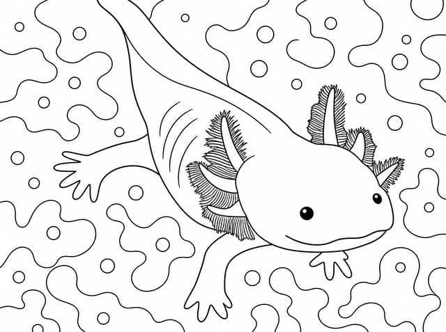 Pink Axolotl Swims Gracefully In Turquoise Water Coloring Page