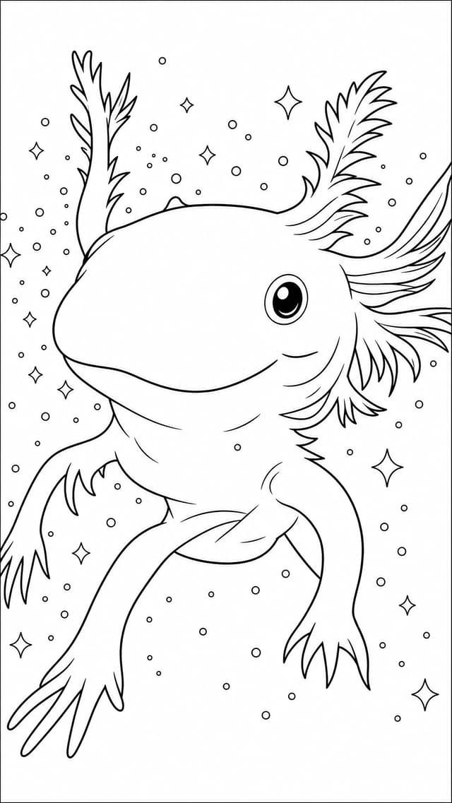 Glowing Axolotl Floats In Starry Cosmic Space Radi Coloring Page