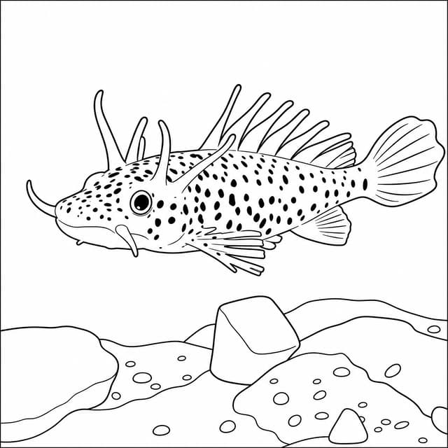 Spotted Fish Swimming Underwater Coloring Page
