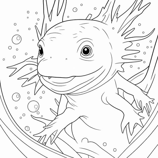 Smiling Axolotl Underwater Coloring Page