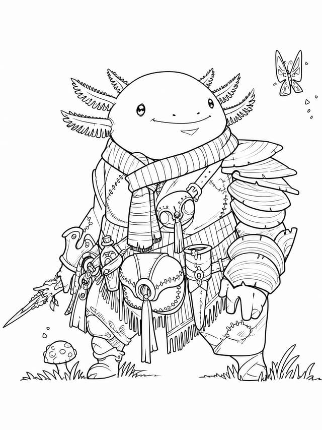 Axolotl Warrior Coloring Page