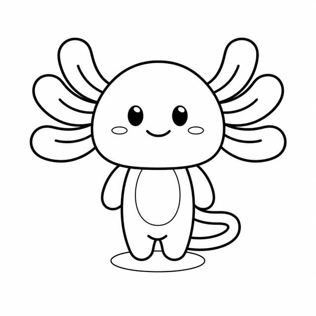 Pink Axolotl Smiles With Frilly Gills Coloring Page