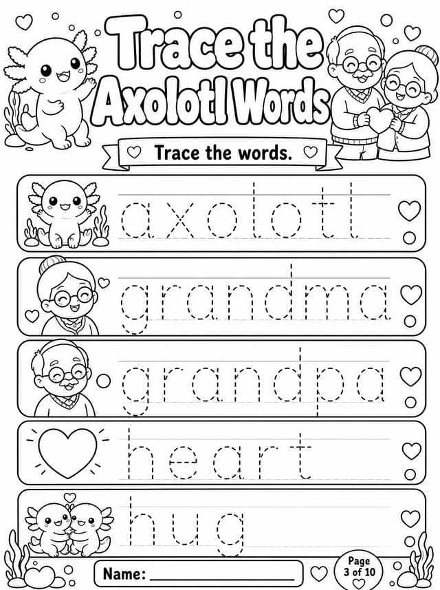 Axolotl Handwriting Practice Coloring Page