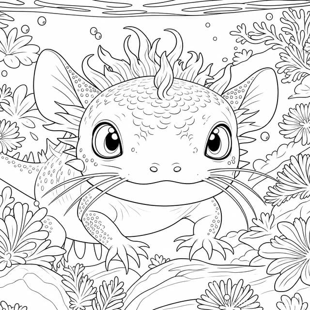 Cute Axolotl Underwater Reef Coloring Page