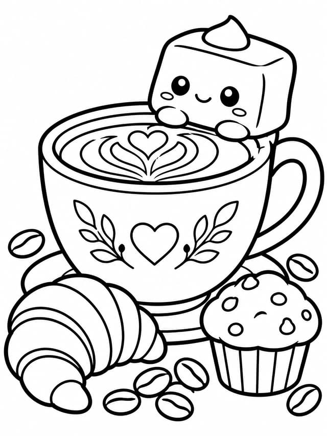 Aesthetic Butter Squishy Cafe Drink Coloring Page