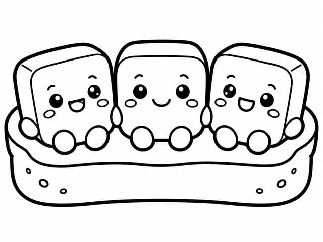 Butter Squishy Friends on Toast Coloring Page