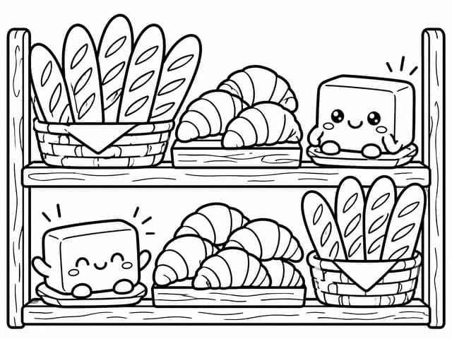 Bakery Shelf with Butter Squishy Friends Coloring Page