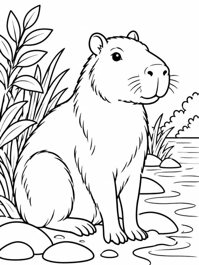 Realistic Capybara by Riverbank Coloring Page