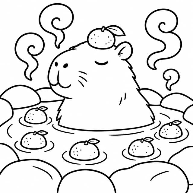 Capybara Citrus Hot Spring Coloring Page