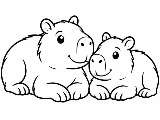 Two Capybaras Resting Coloring Page