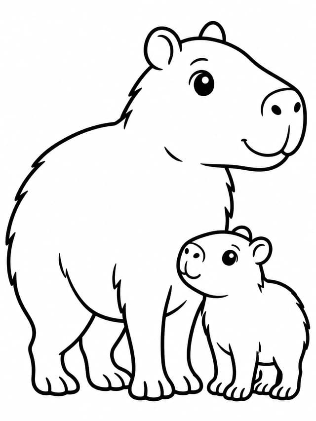 Mom and Baby Capybara Coloring Page