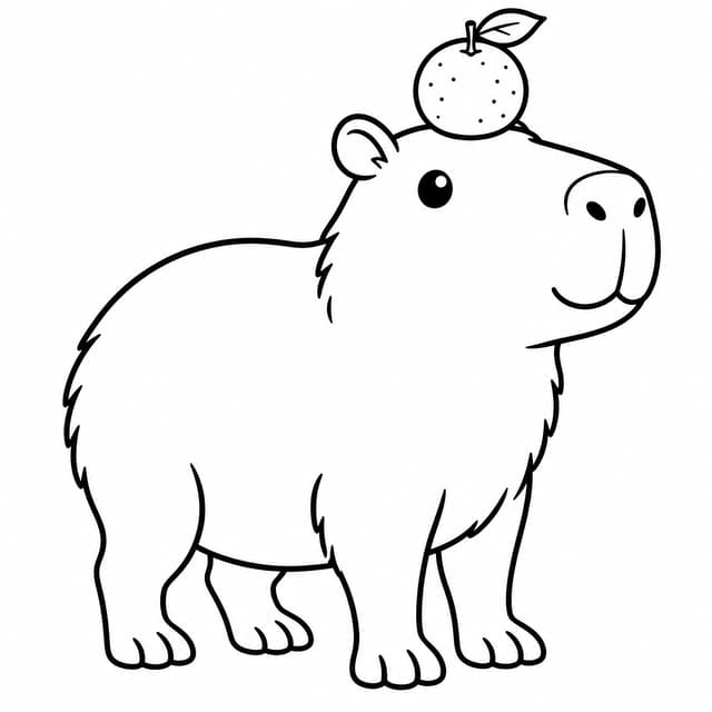 Capybara with Orange on Head Coloring Page