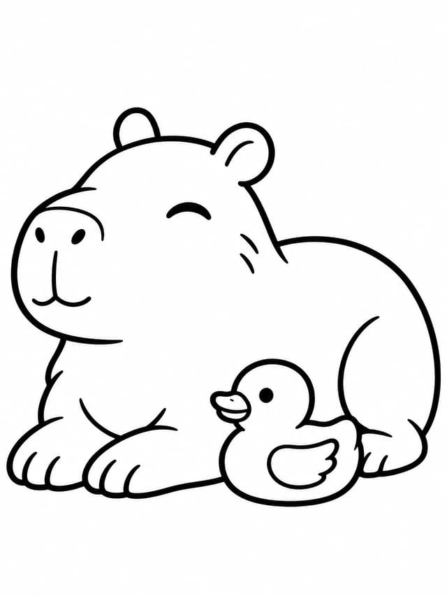 Capybara with Duck Friend Coloring Page