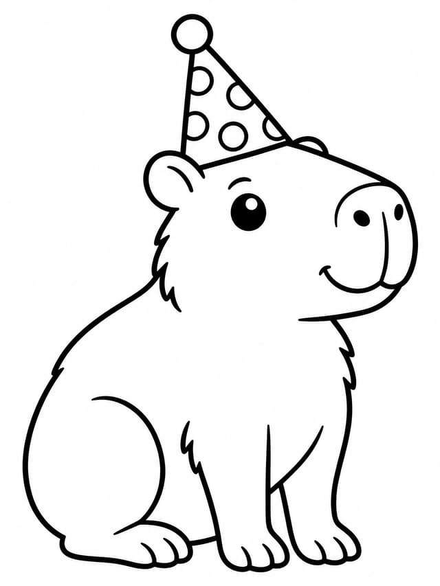 Capybara Wearing Party Hat Coloring Page