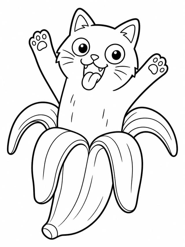 Ausmalbild Bananen-Katze