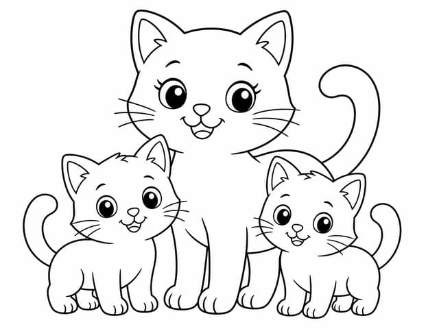 Ausmalbild Katzenfamilie