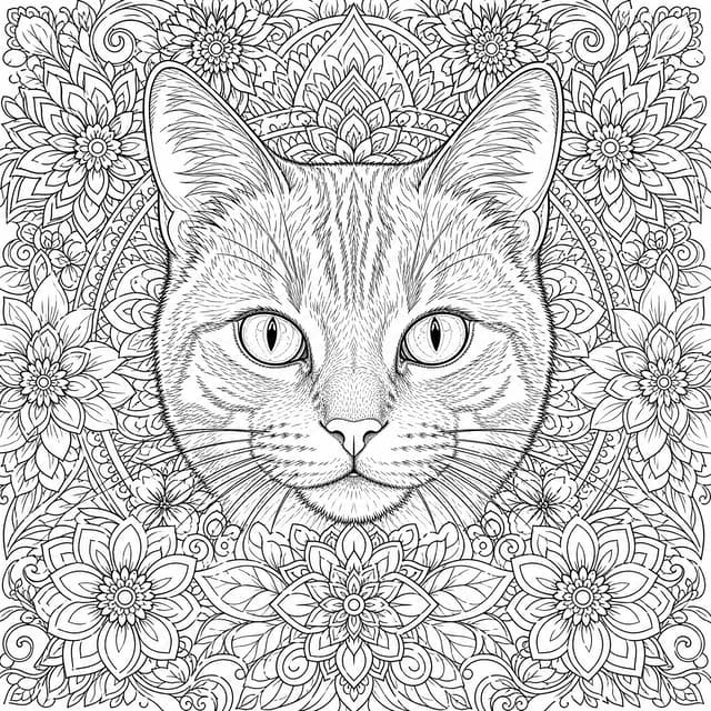 Detailliertes Katzen-Ausmalbild
