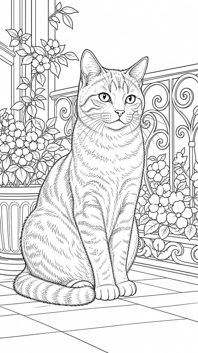Realistisches Ausmalbild Katze