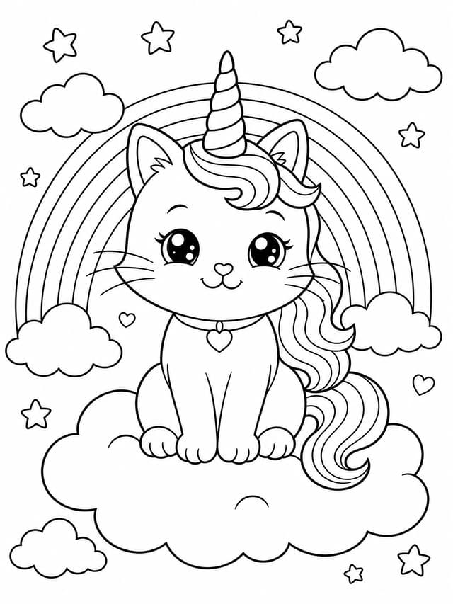 Ausmalbild Einhorn-Katze