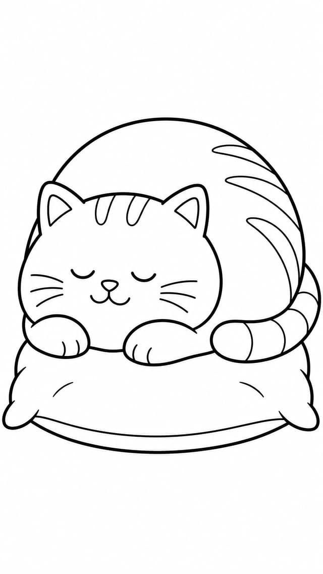 Ausmalbild dicke Katze beim Schlafen