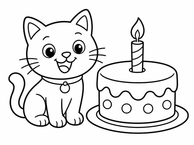 Ausmalbild Katze zum Geburtstag