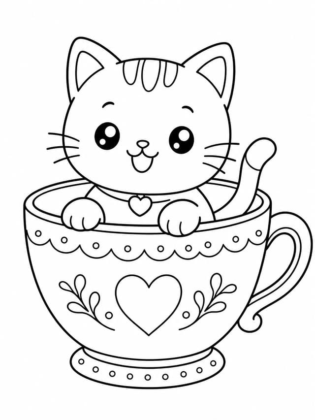 Ausmalbild Kawaii-Katze