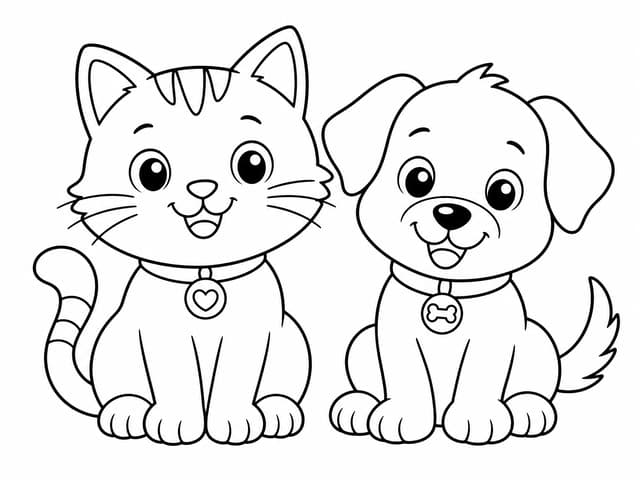 Ausmalbild Katze und Hund